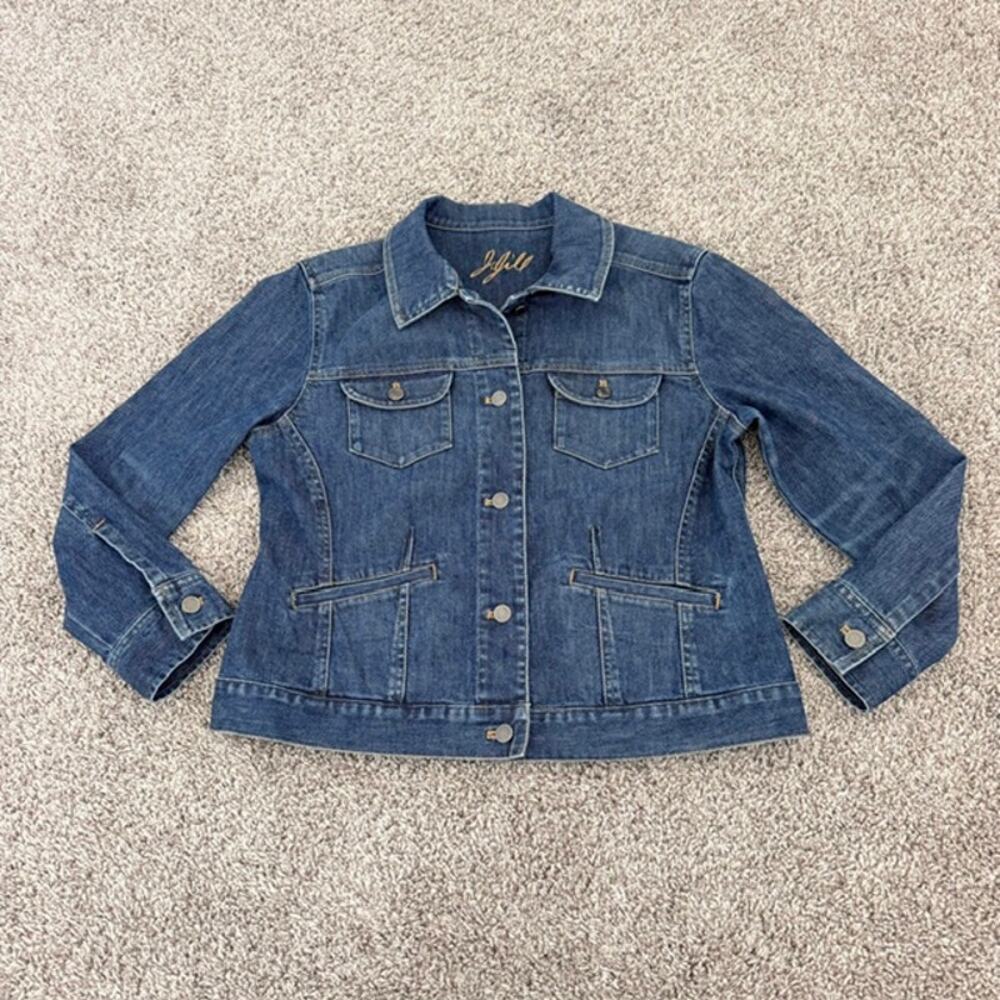 J. Jill Jeans Jacket Blue Stretch Women's Medium Petite Button Up Flap Pockets